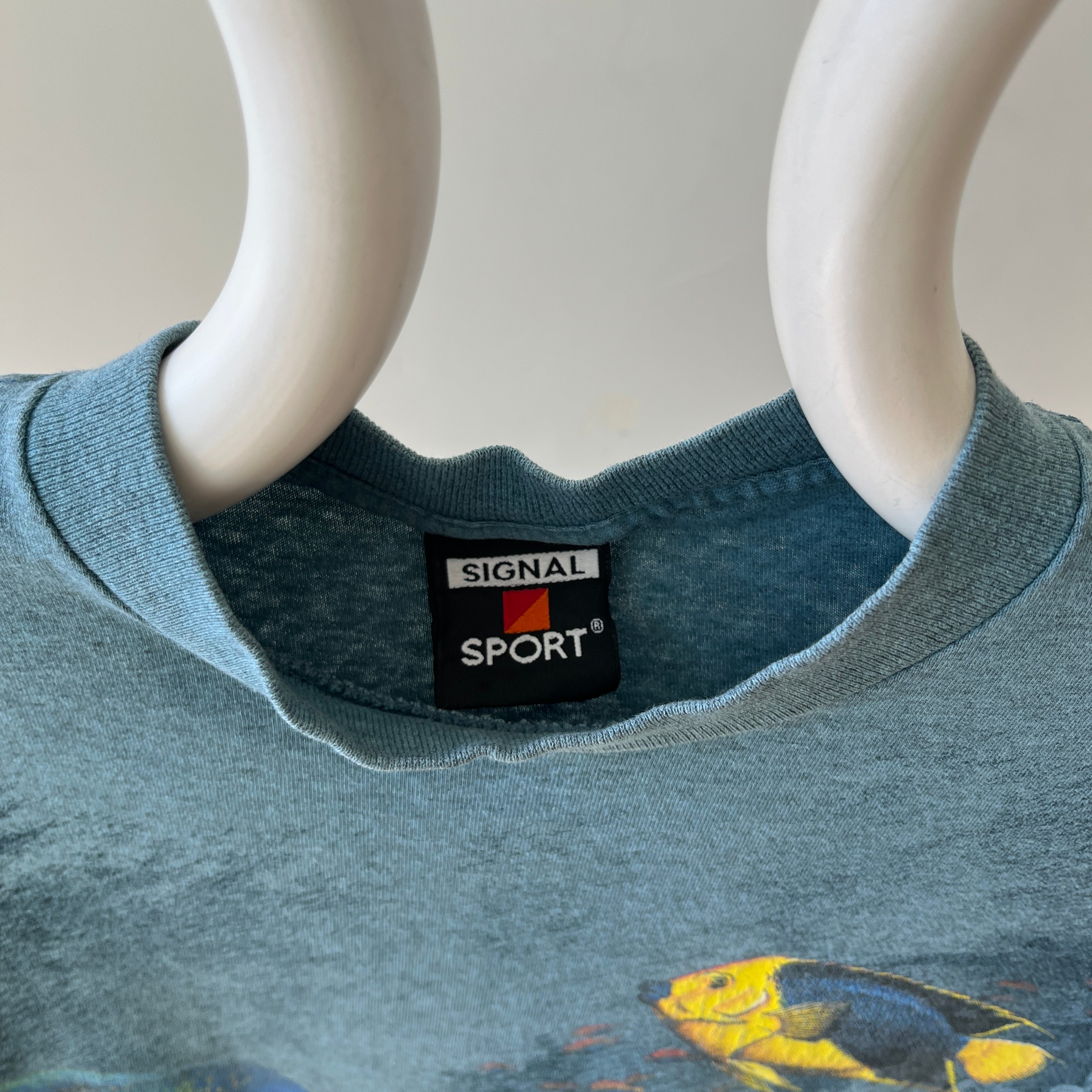 1990s Habitat All Over Print Fish T Shirt - Wrap Around Alert