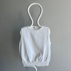 1970s Blank White Warm Up Sweatshirt Vest with Mending