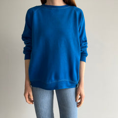 1970s Super Slouchy and Awesome Vibrant Blue Sweatshirt with Contrast Stitching