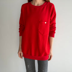 1980s Poppy Red Super Soft and Long Pocket Sweatshirt