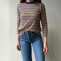 1970s Striped Long Sleeve Not Stretchy T-Shirt