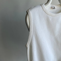 1970s Blank White Warm Up Sweatshirt Vest with Mending