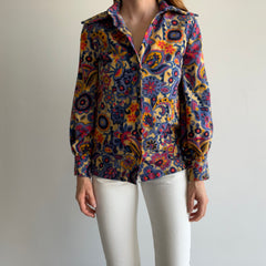 1970s Handmade Hippie Button Up Shirt with Super Collar Tips