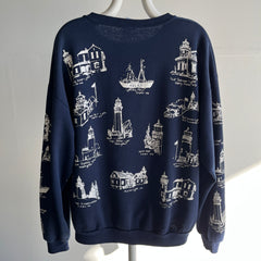 1980/90s Washington Lighthouses Thinned Out Tattered Torn and Shredded Sweatshirt - WOW