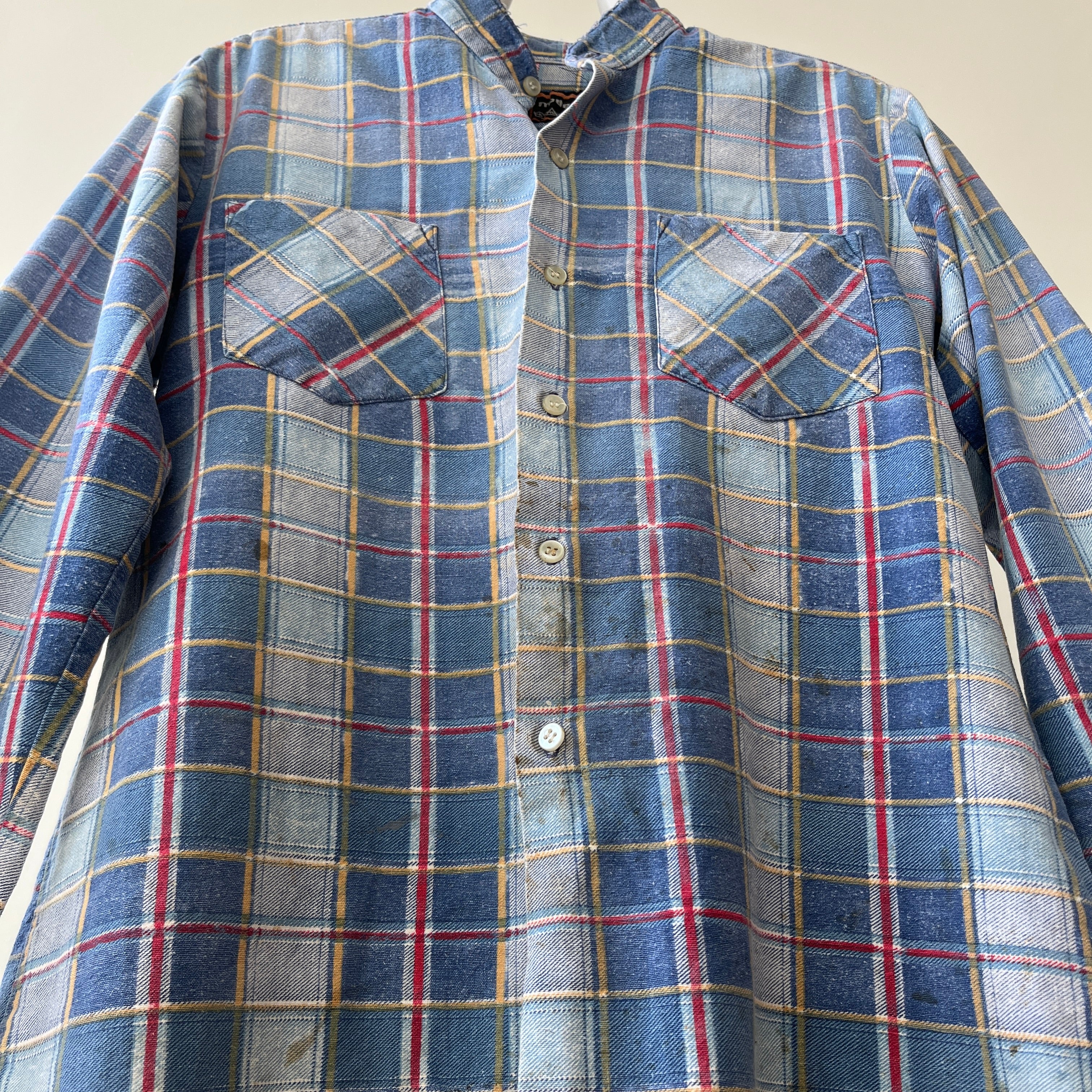 1980s Light Blue Thrashed Flannel