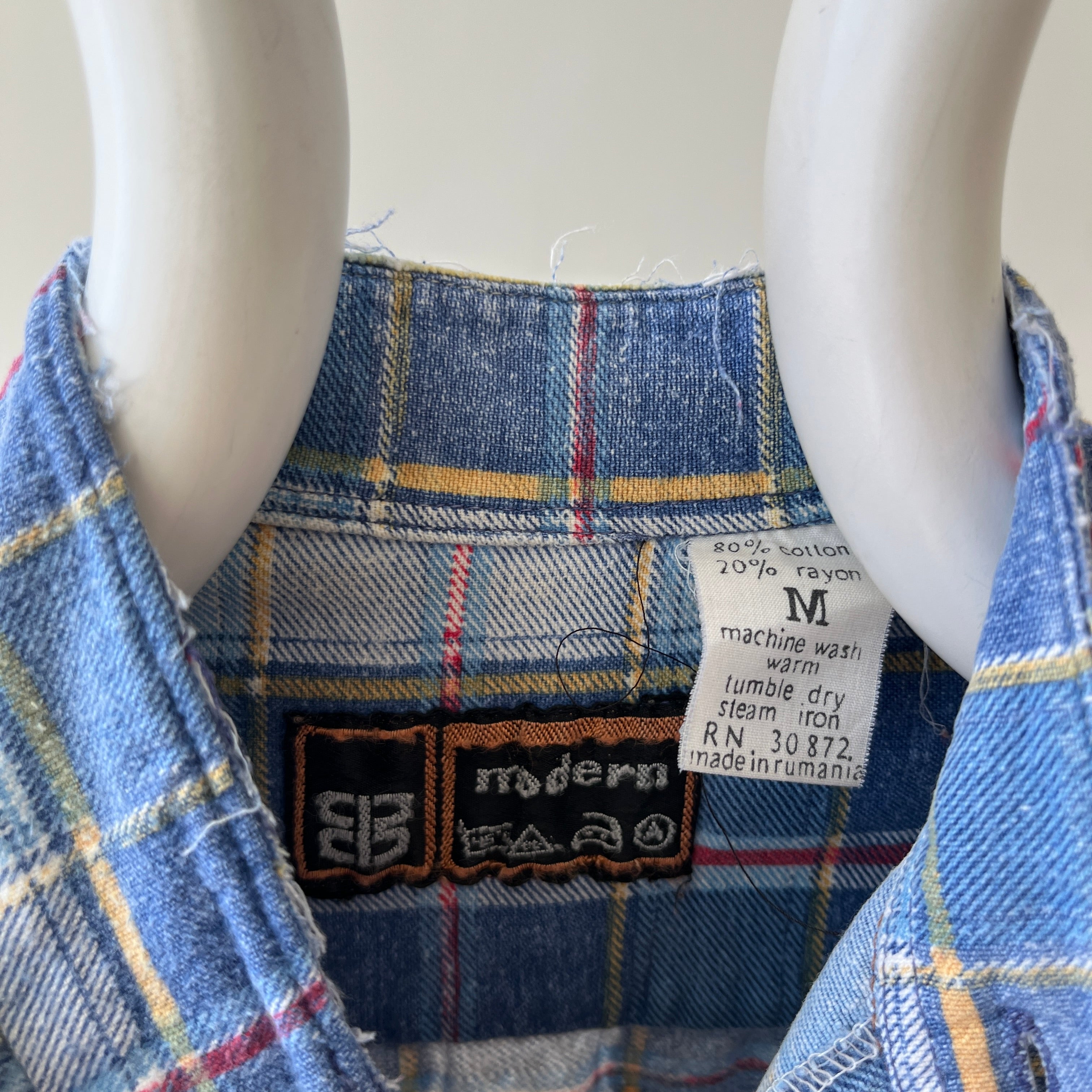 1980s Light Blue Thrashed Flannel
