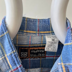 1980s Light Blue Thrashed Flannel