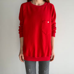 1980s Poppy Red Super Soft and Long Pocket Sweatshirt