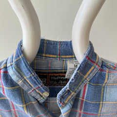 1980s Light Blue Thrashed Flannel
