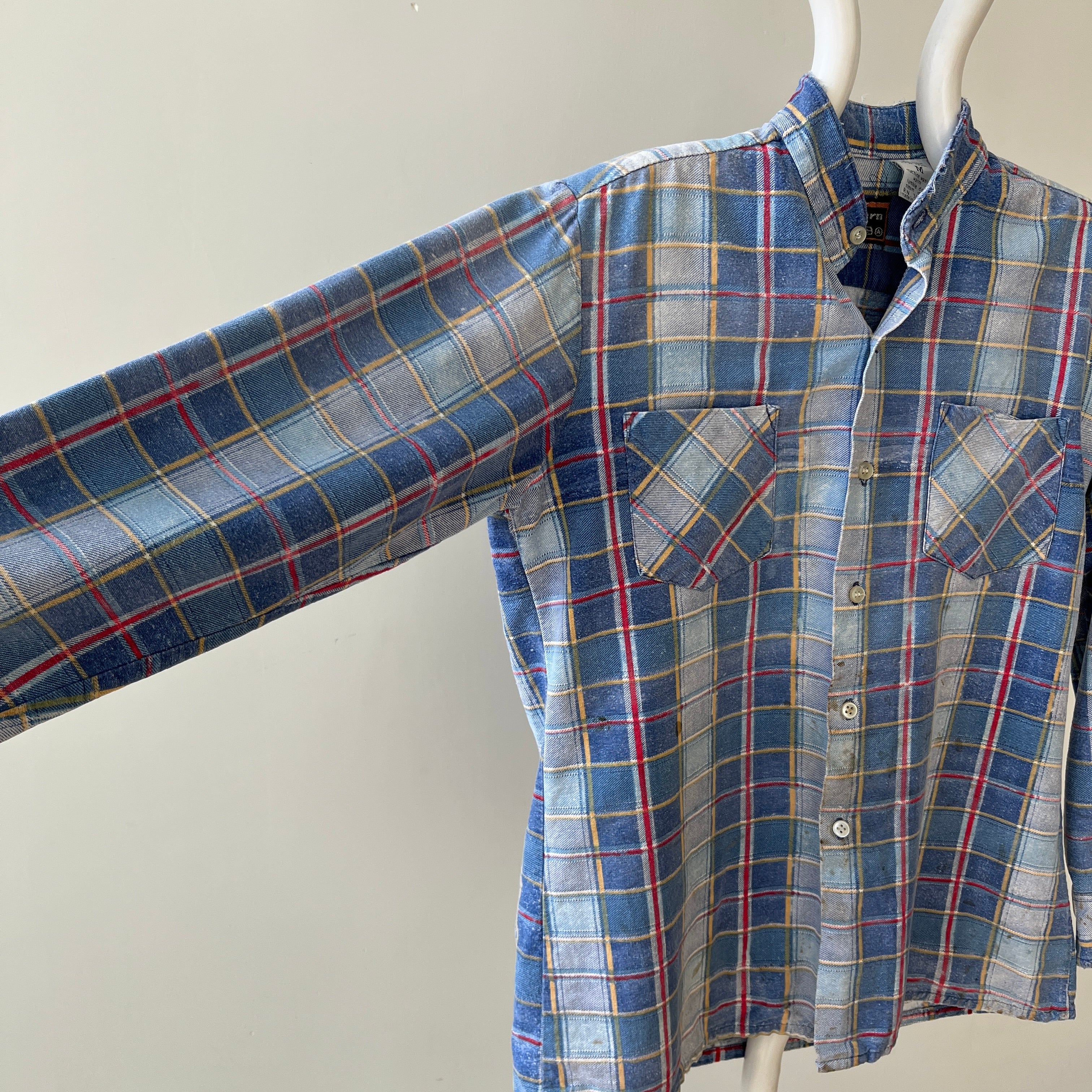 1980s Light Blue Thrashed Flannel