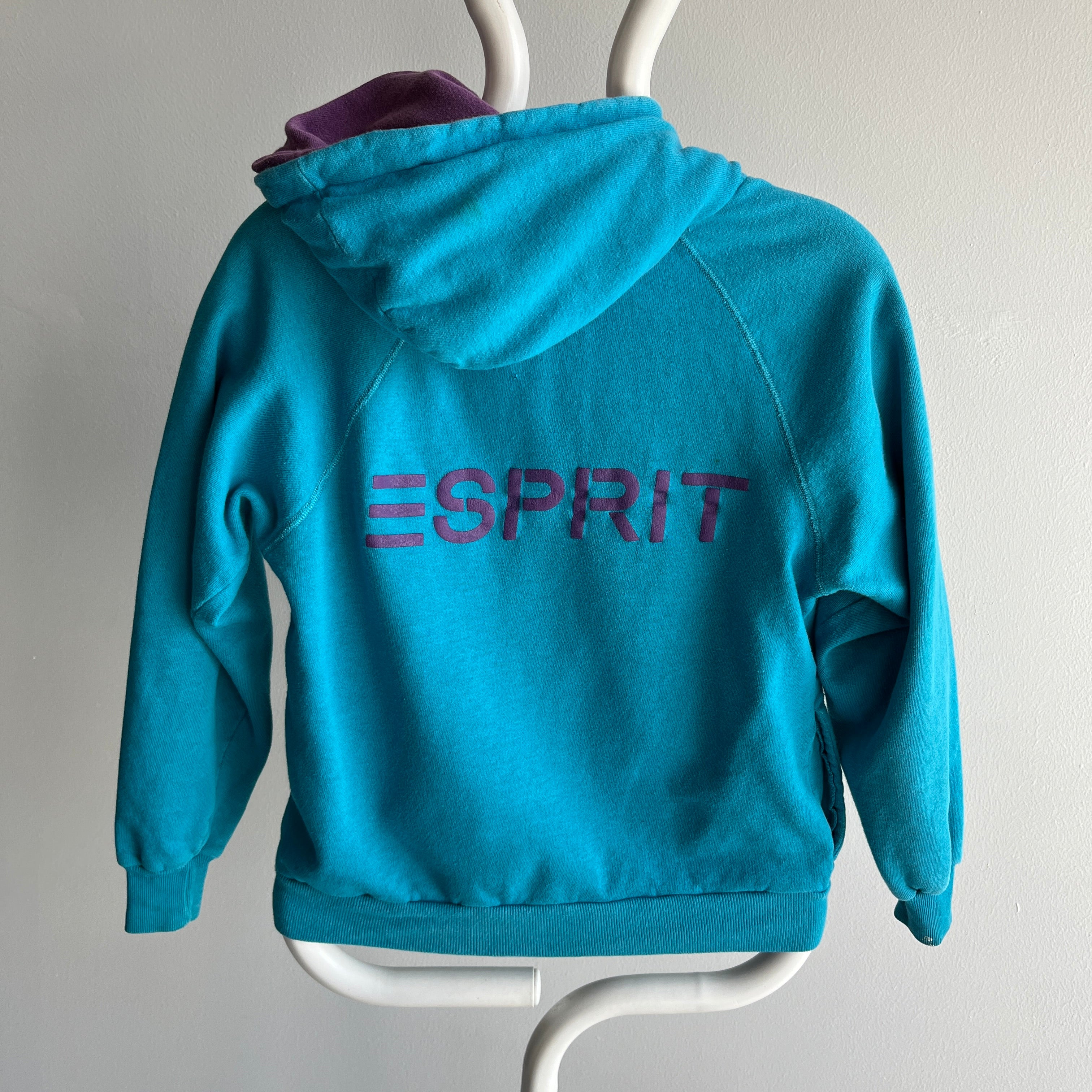 1980s ESPRIT Zip Up Hoodie with Contrast Hood