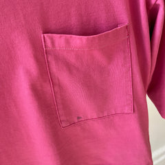 1980s Cropped Bubblegum Pink Tapered 1/2 Sleeve T-Shirt with Some Faint Staining and Wear