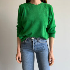 1970s Super Soft and Luxurious Slouchy Sun Faded Kelly Green Raglan - Dreamy