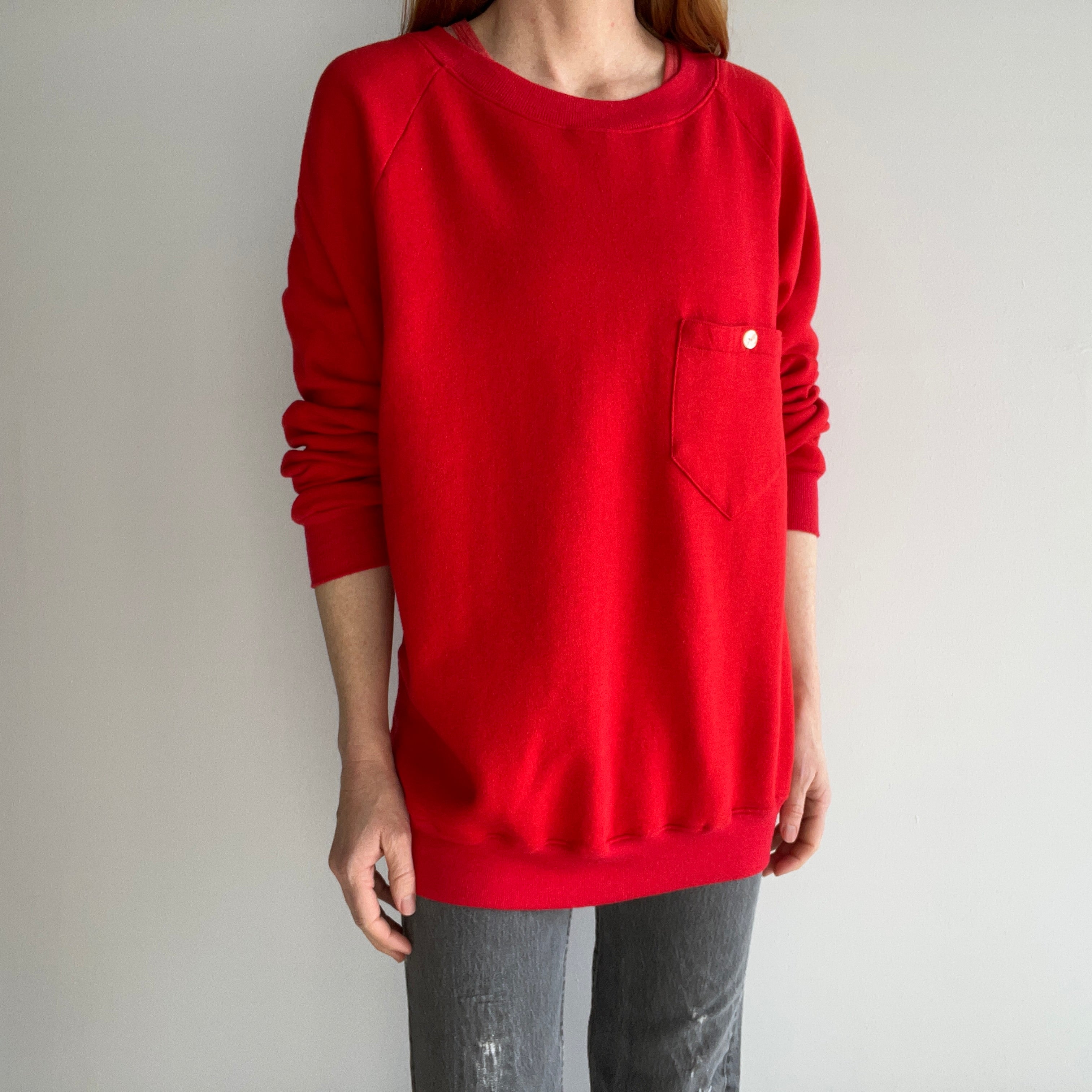 1980s Poppy Red Super Soft and Long Pocket Sweatshirt