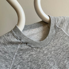 1980s Super Thin and Slouchy Re-Attached Collar Blank Gray Hoodie - Swoon