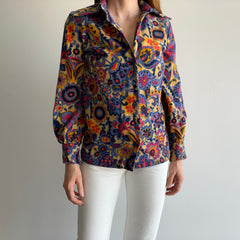 1970s Handmade Hippie Button Up Shirt with Super Collar Tips