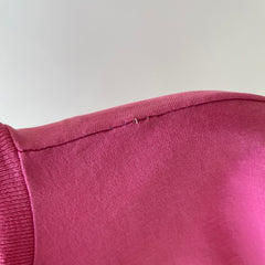 1980s Cropped Bubblegum Pink Tapered 1/2 Sleeve T-Shirt with Some Faint Staining and Wear