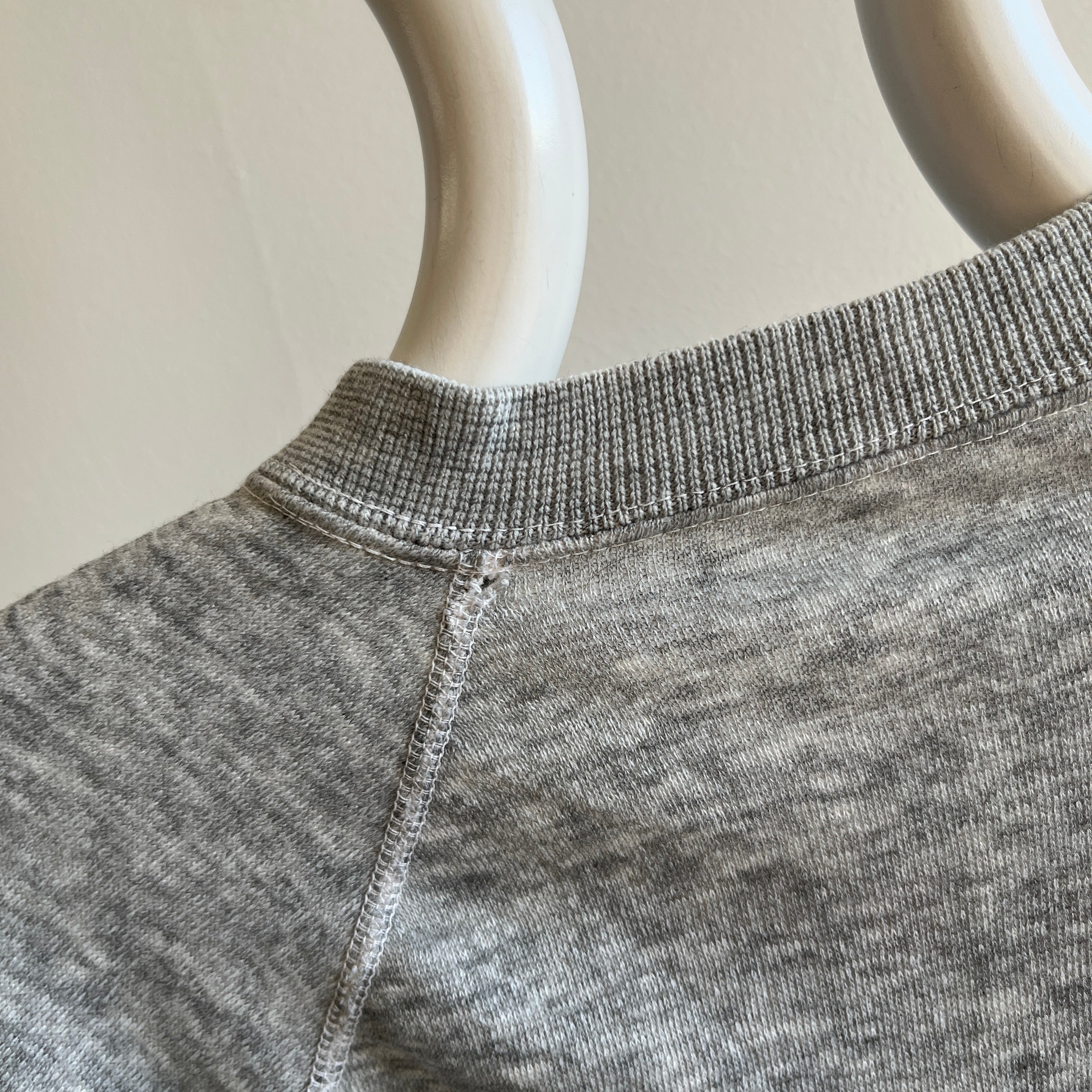 1980s Super Thin and Slouchy Re-Attached Collar Blank Gray Hoodie - Swoon