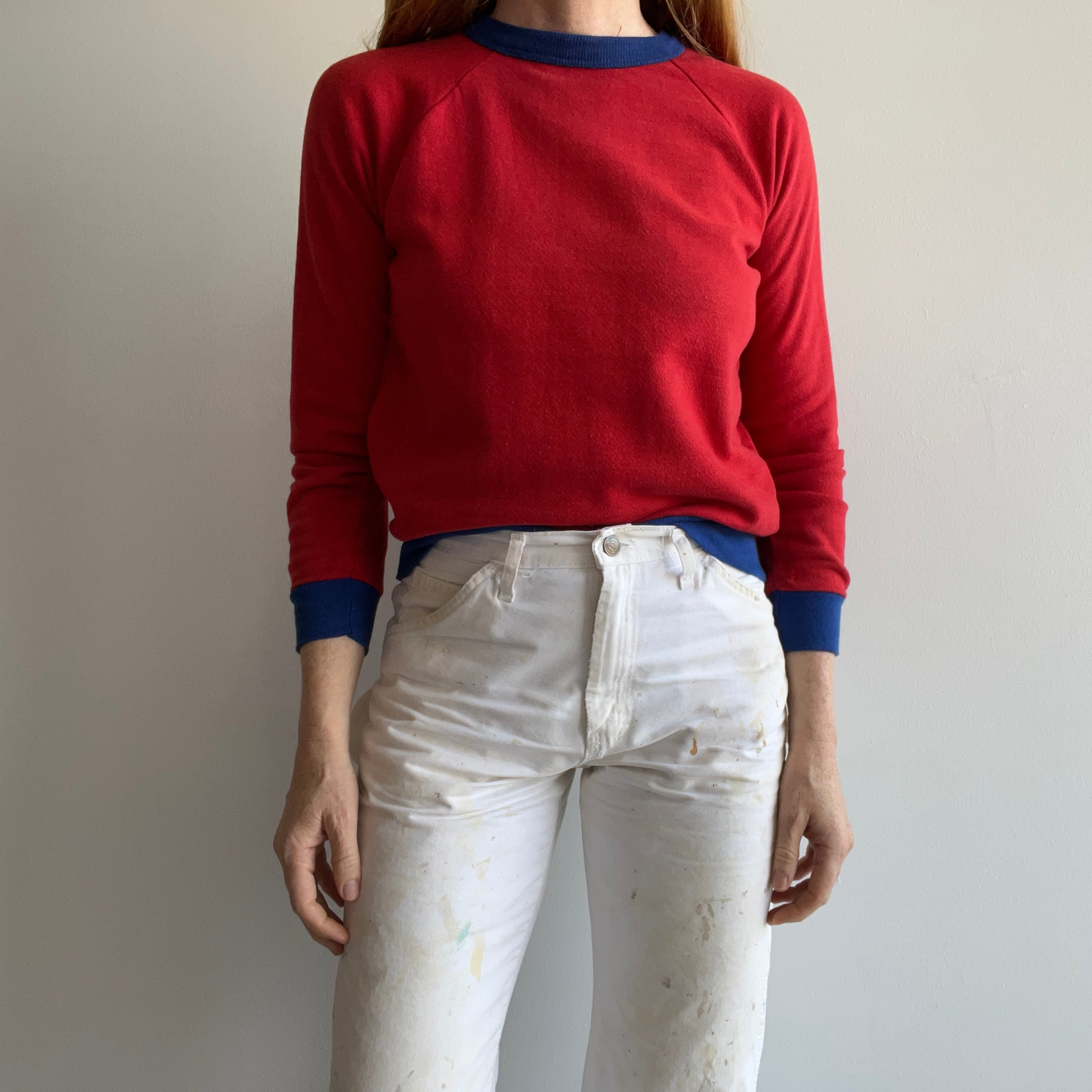 1970/80s Two Tone Smaller Red and Navy Sweatshirt
