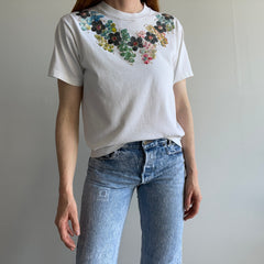 1980s DIY Floral Puffy Paint and Glitter T-Shirt by Screen Stars