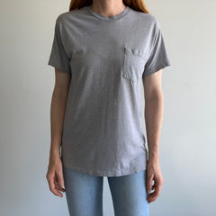 2000s Soft, Slouchy, Stained Blank Gray Pocket T-Shirt by Hanes