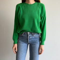1970s Super Soft and Luxurious Slouchy Sun Faded Kelly Green Raglan - Dreamy