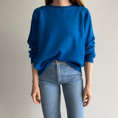 1970s Super Slouchy and Awesome Vibrant Blue Sweatshirt with Contrast Stitching