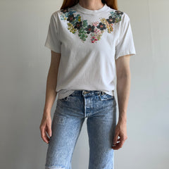 1980s DIY Floral Puffy Paint and Glitter T-Shirt by Screen Stars