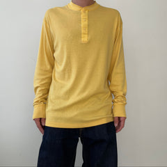 1980s Pastel Yellow Henley Long Sleeve T Shirt - !!!!