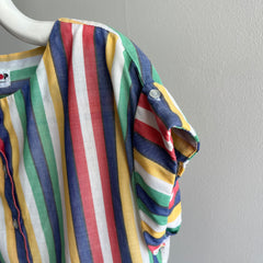 1980s Striped Button Blouse