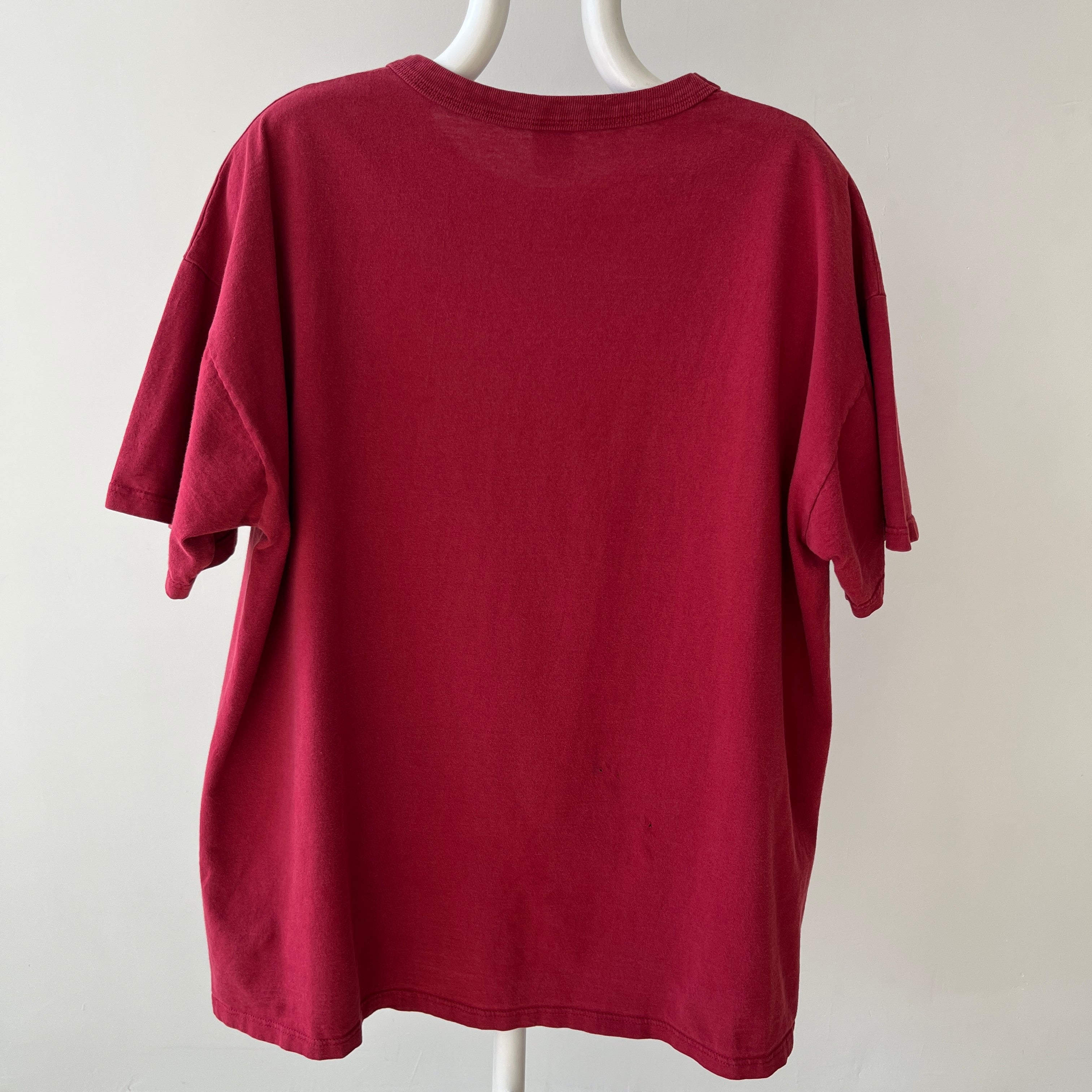 1990s Blank Burgundy Russell T Shirt - Rolled Neck - Classic