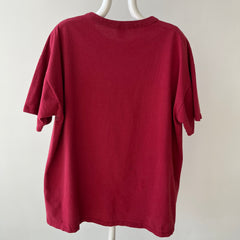 1990s Blank Burgundy Russell T Shirt - Rolled Neck - Classic