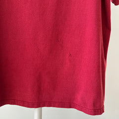 1990s Blank Burgundy Russell T Shirt - Rolled Neck - Classic