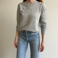 1980s Super Thin and Slouchy Re-Attached Collar Blank Gray Hoodie - Swoon