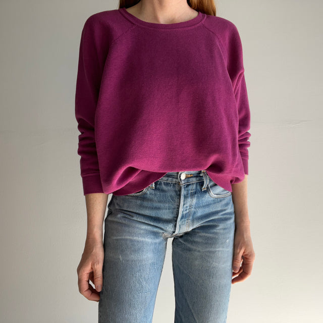 1980s Slouchy Purple/Magenta Raglan with a Wider Collar