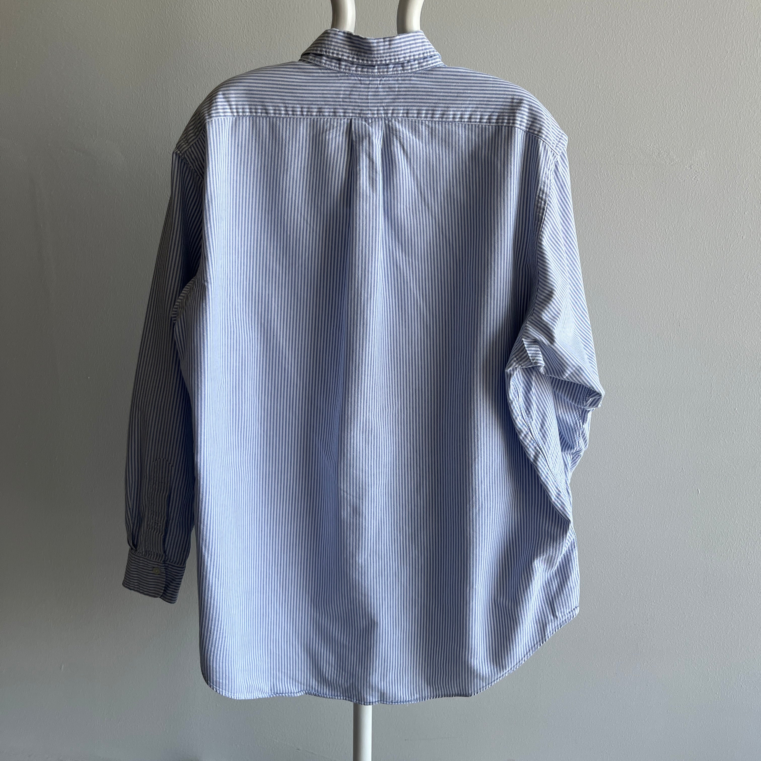 1990s Blue and White Striped Ralph Lauren Button Down Cotton Shirt