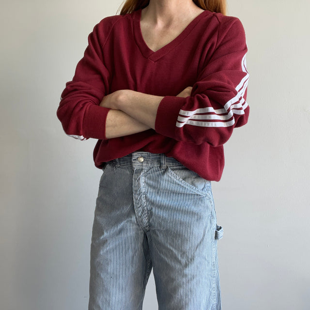 1970s Triple Stripe V-Neck Slouchy Sweatshirt by Warm Up