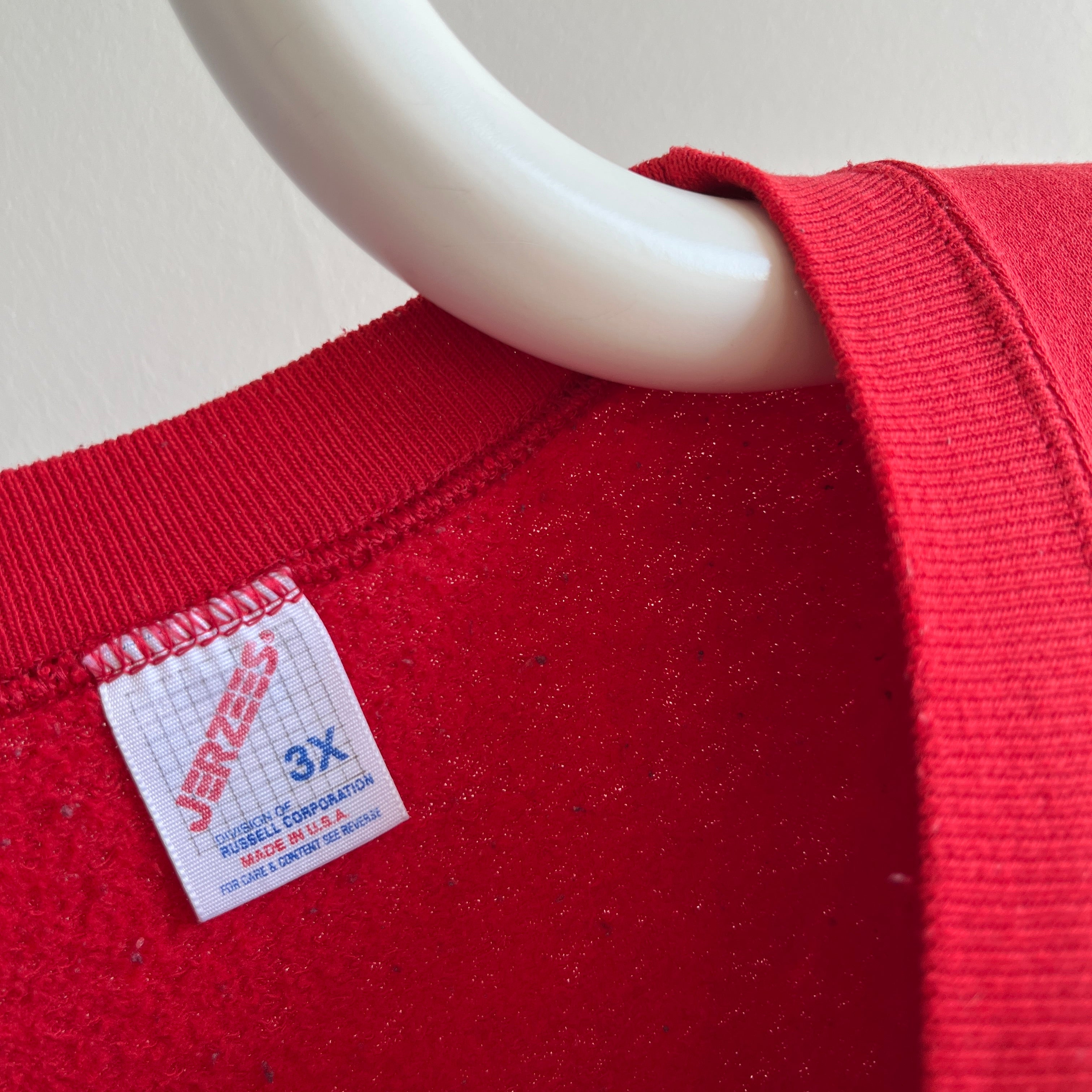 1980s Thinning Worn Out Beat Up Blank Red Sweatshirt by Jerzees - Labeled 3X