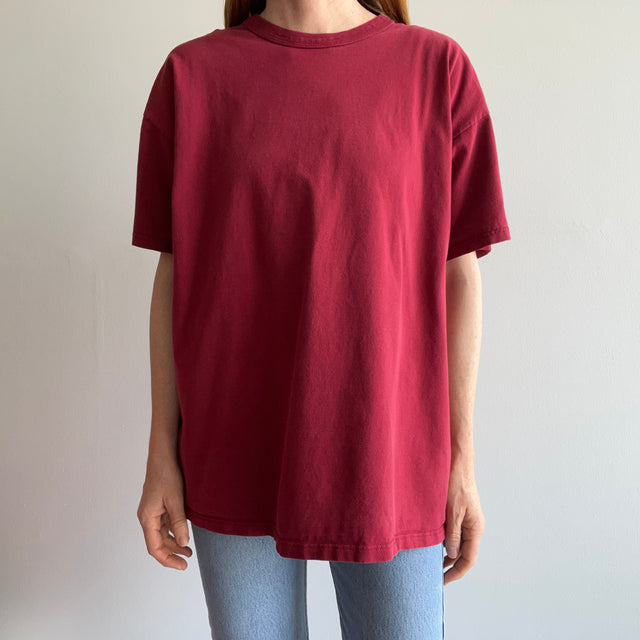 1980/90s Blank Faded Pinot Noir Red Wine Rolled Neck Cotton T-Shirt