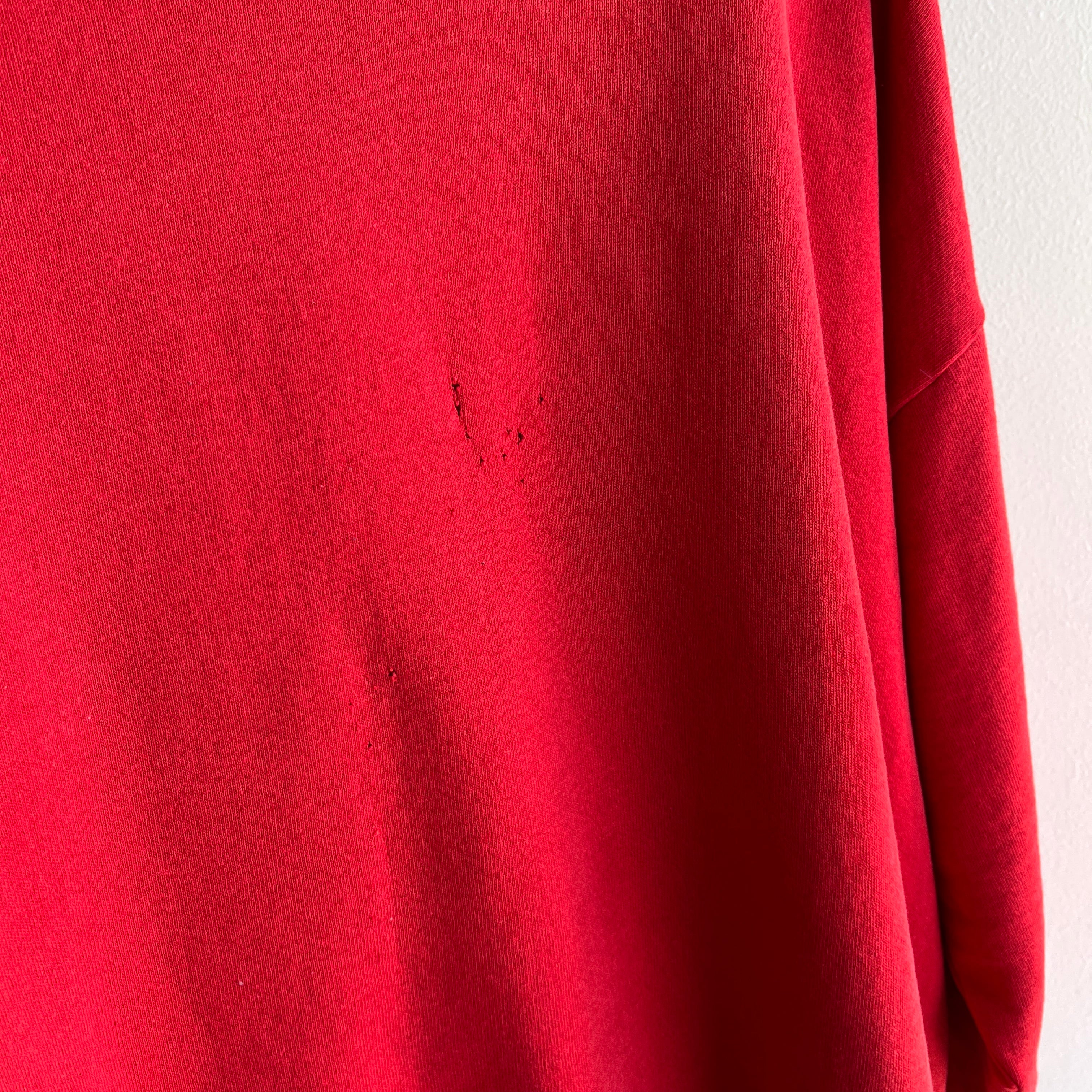 1980s Thinning Worn Out Beat Up Blank Red Sweatshirt by Jerzees - Labeled 3X