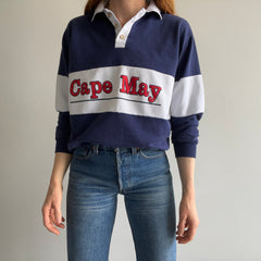 1980s Cape May Color Block Collared Sweatshirt w Wood Buttons :)