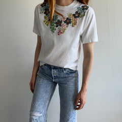 1980s DIY Floral Puffy Paint and Glitter T-Shirt by Screen Stars