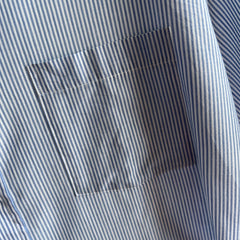 1980s Blue and White Pinstriped Short Sleeve Lightweight Dad Shirt by Sears