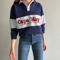 1980s Cape May Color Block Collared Sweatshirt w Wood Buttons :)