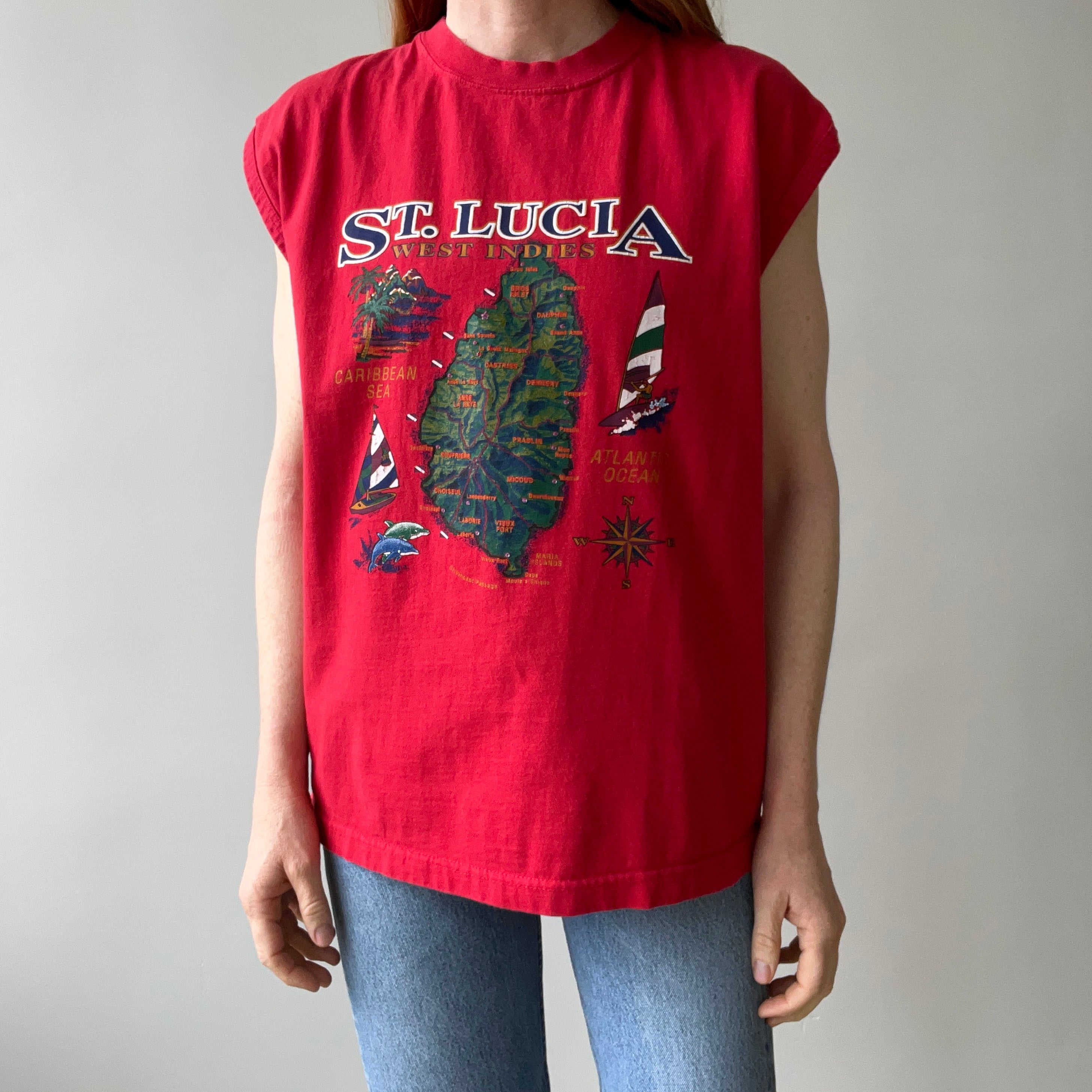 1990s St. Lucia Cotton Tourist Tank Top