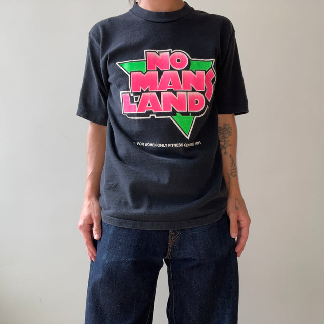 1991 Black No Mans Land Womens Only Fitness Centers T Shirt - ha