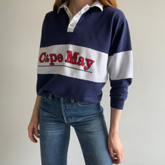 1980s Cape May Color Block Collared Sweatshirt w Wood Buttons :)