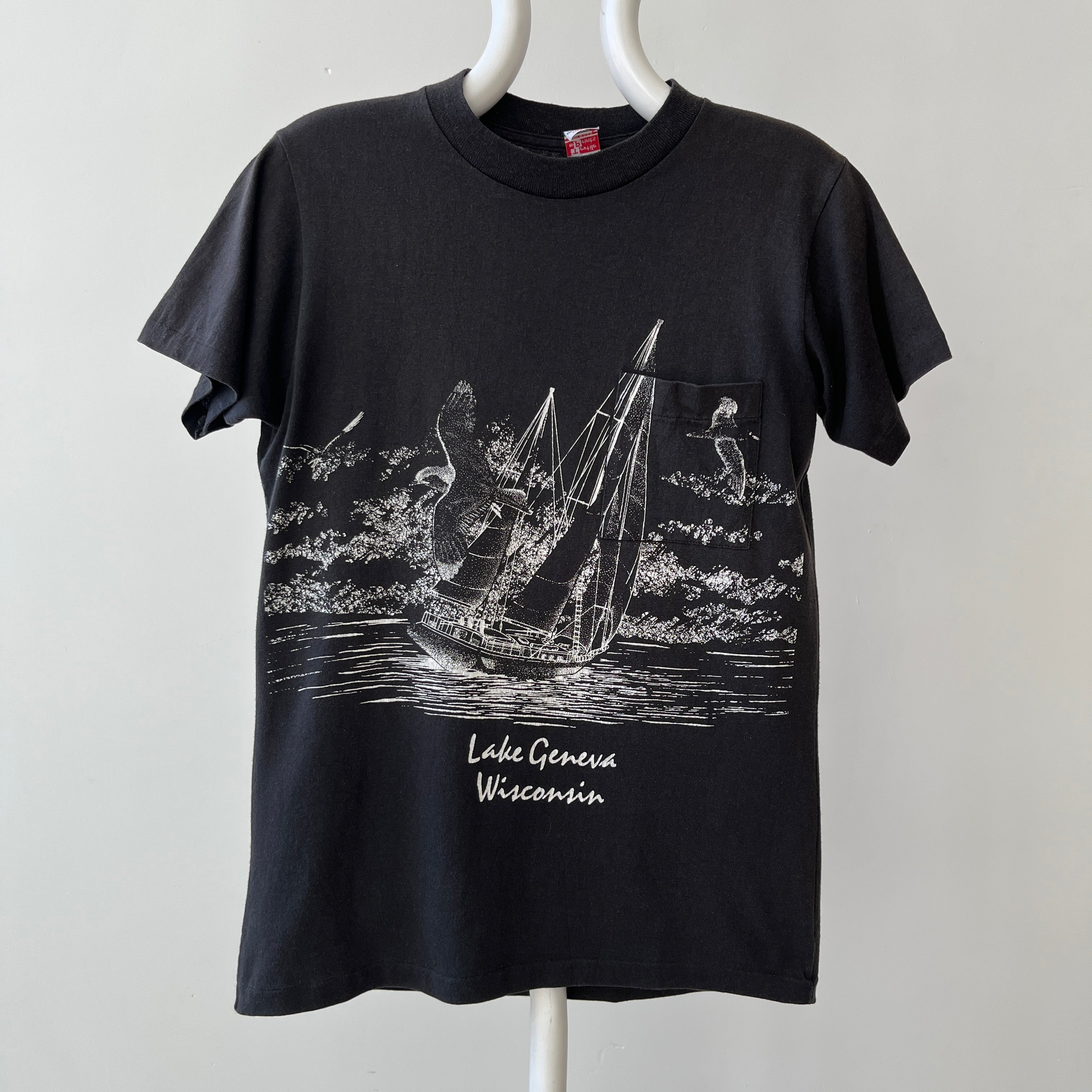 1980s Lake Geneva Wisconsin Pocket T Shirt - THIS