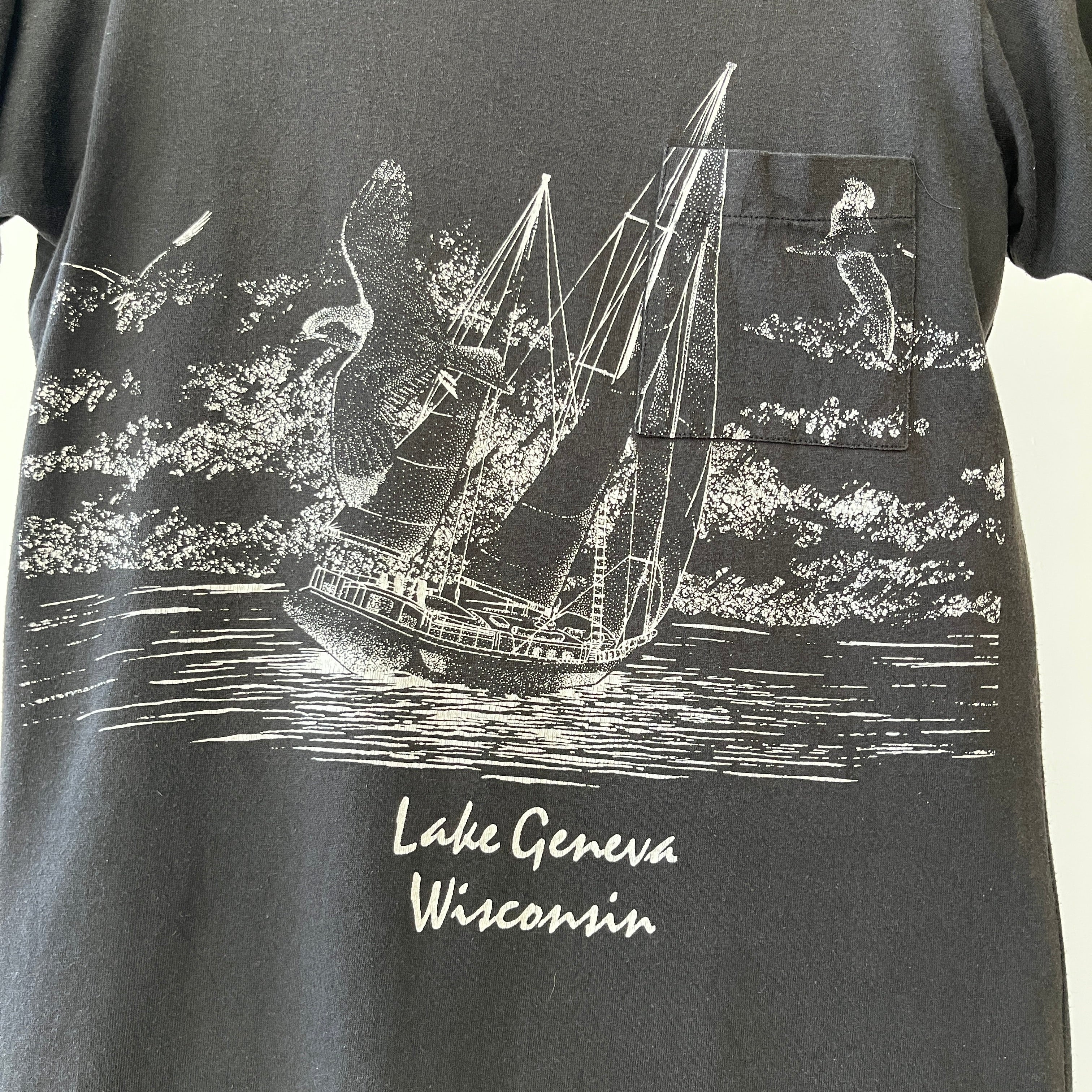 1980s Lake Geneva Wisconsin Pocket T Shirt - THIS