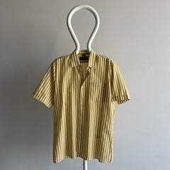1980s Mustard and White Striped Short Sleeve Button Up Shirt